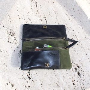Bolsa de tabaco de cuero - Cartera para fumadores en cuero auténtico y lona - Estuche para tabaco hecho a mano para accesorios de tabaco de liar