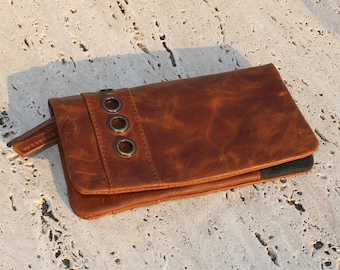 Porta tabacco in pelle e tela fatto a mano - Porta tabacco da arrotolare