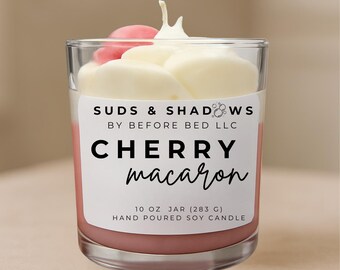 Cherry Macaron 10oz Soy Candle with Wax Embeds