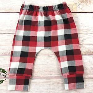Plaid baby pants, Buffalo plaid pants, Christmas pants, baby Christmas pants, baby boy pants, baby girl pants, ivory, red, black plaid