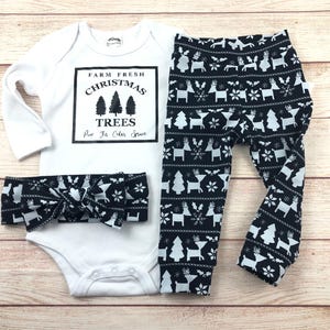Baby Girl Christmas Outfit: Bodysuit, Knit Leggings & Headband
