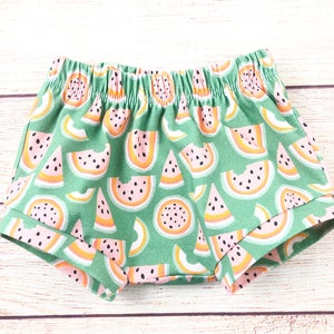 Bummies, watermelon bummies, baby girl clothes, baby girl shorts, watermelon shorts, pastel bummies, pastel watermelon shorts, fruit bummies