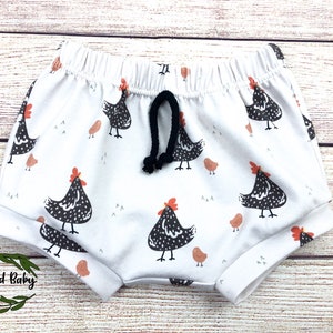 Bummies, Shorties, shorts, diaper cover, chickens, farm, chicken shorts, chicken bummies, kids clothes, baby clothes,