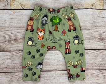 Baby boy pants, forest pants, baby girl pants, kids clothes, baby pants, toddler pants, harem pants, woodland pants, animal pants