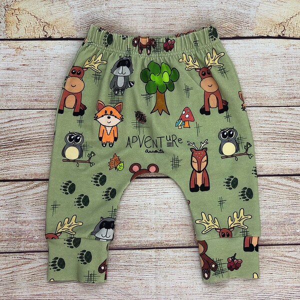 Baby boy pants, forest pants, baby girl pants, kids clothes, baby pants, toddler pants, harem pants, woodland pants, animal pants