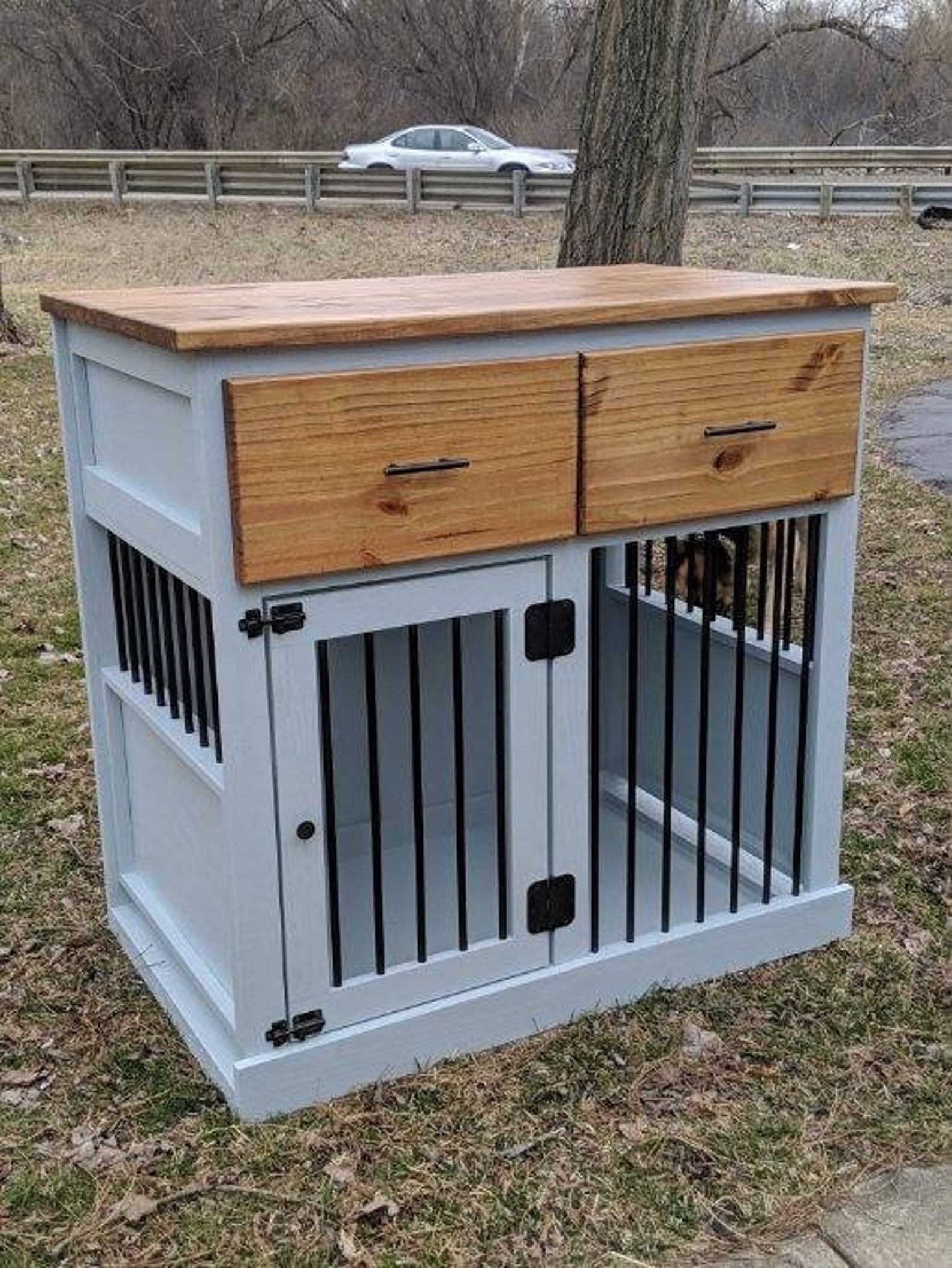 Custom Dog Kennel With Drawers / Dog Crate / Wooden Dog Crate Etsy
