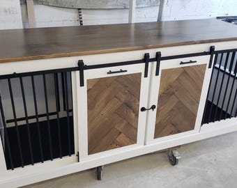 Sliding barn door kennel / #1 in the U.S. / custom dog kennel/crate / handmade pet furniture / rustic kennel / wooden dog crate