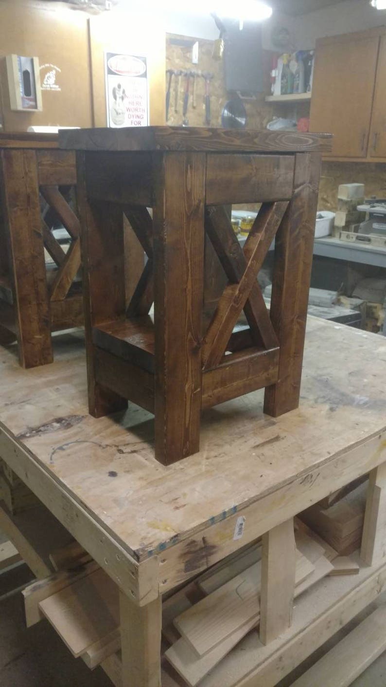 Rustic end table / farmhouse table / X brace end table / Etsy