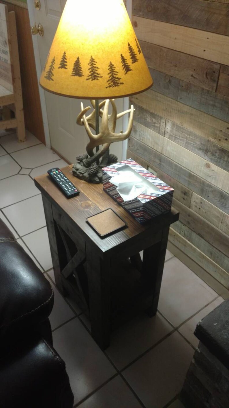 Rustic end table / farmhouse table / X brace end table / Etsy