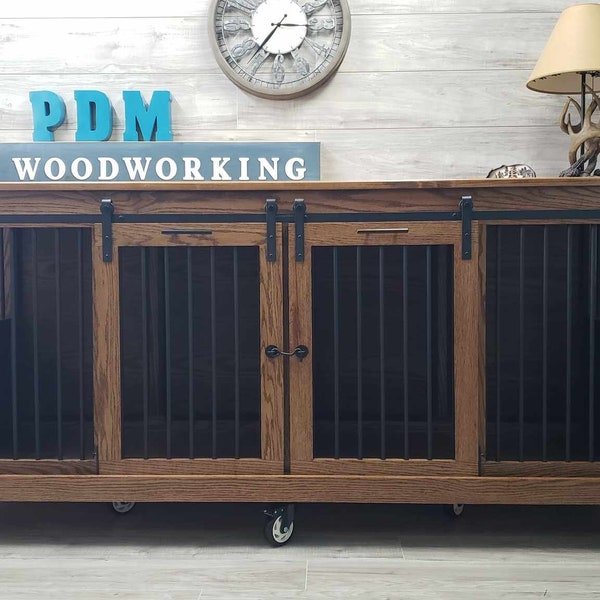 Sliding barn door kennel / #1 In The U.S. / dog kennel / entertainment center / rustic kennel / dog crate / dog furniture /double dog kennel