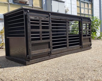 Dual sliding barn door kennel / #1 in the U.S. / dog crate / handmade pet furniture / rustic kennel / wood dog crate