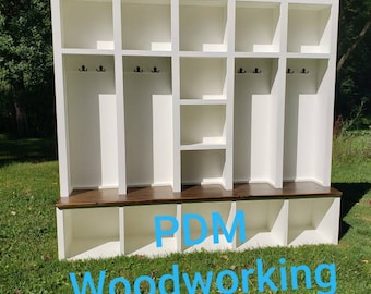 Custom halltree / entryway bench / storage bench / mudroom locker / entryway unit / coat rack / storage cubbie / shoe storage /Free shipping
