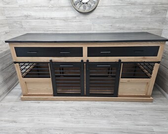 Sliding barn door kennel with drawers / #1 in the U.S. / custom dog kennel/crate / handmade pet furniture / rustic kennel / wooden dog crate