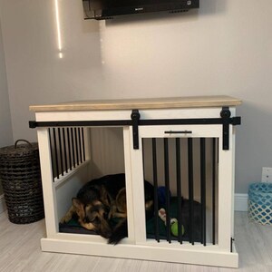 Sliding barn door kennel / #1 In The U.S. / dog kennel / entertainment center / rustic kennel / dog crate / dog furniture /double dog kennel