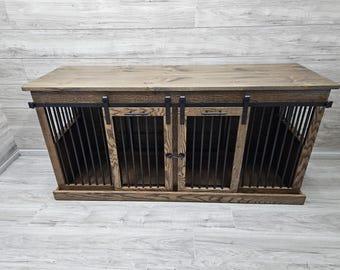 Sliding barn door kennel / #1 In The U.S. / dog kennel / entertainment center / rustic kennel / dog crate / dog furniture /double dog kennel
