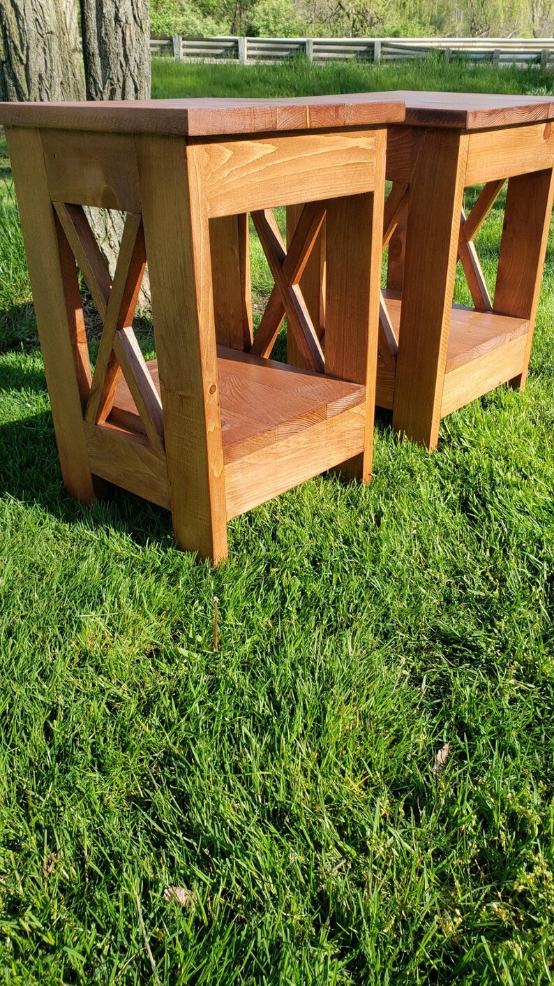 Rustic end table / farmhouse table / X brace end table / Etsy