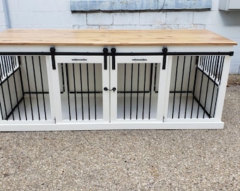 Sliding barn door kennel / #1 in the U.S. / custom dog kennel/crate / handmade pet furniture / rustic kennel / wooden dog crate