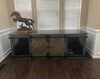 Dual sliding barn door kennel / #1 in the U.S. / custom dog crate kennel / indoor dog kennel / wood dog kennel / pet furniture /rustic crate