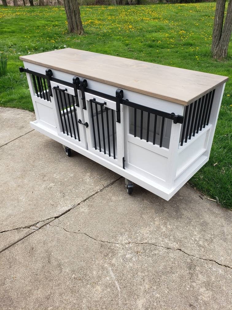Sliding Barn Door Kennel/#1 in The U.s. Dog Entertainment Center Rustic Crate Furniture /Double