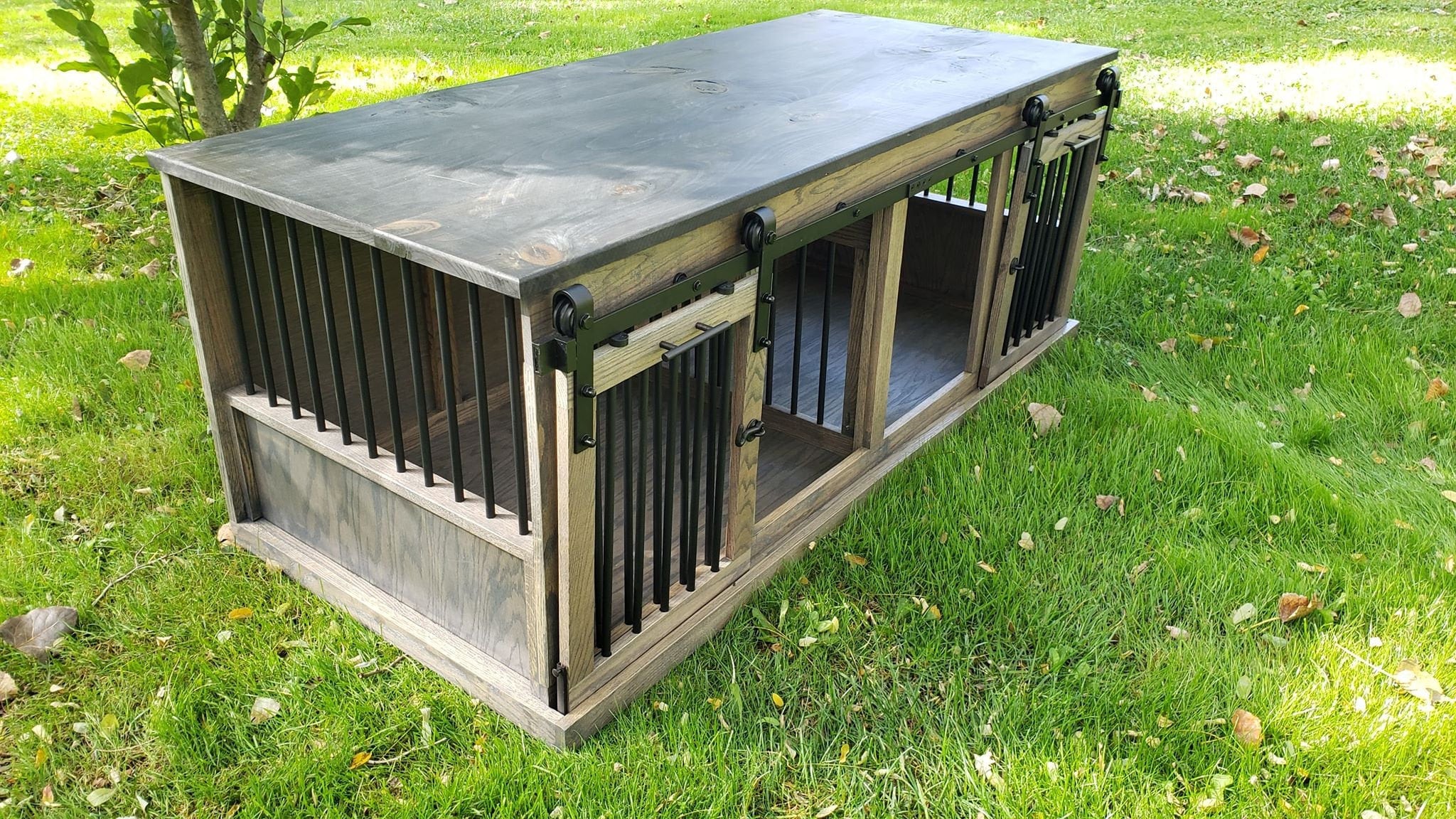 Sliding Barn Door Kennel/#1 in The U.s. Dog Entertainment Center Rustic Crate Furniture /Double