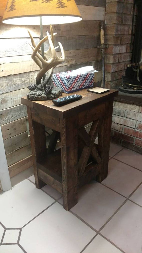 Rustic end table / farmhouse table / X brace end table / Etsy
