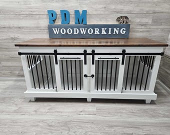 Sliding barn door kennel / #1 in the U.S. / custom dog kennel/crate / handmade pet furniture / rustic kennel / wooden dog crate