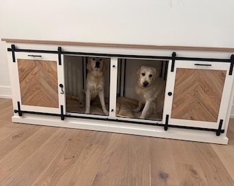 Dual sliding barn door kennel / #1 in the U.S. / dog crate / handmade pet furniture / rustic kennel / wood dog crate