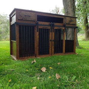 Sliding barn door kennel / #1 In The U.S. / dog kennel / entertainment center / rustic kennel / dog crate / dog furniture /double dog kennel