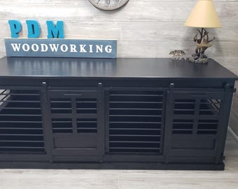 Dual sliding barn door kennel / #1 in the U.S. / dog crate / handmade pet furniture / rustic kennel / wood dog crate