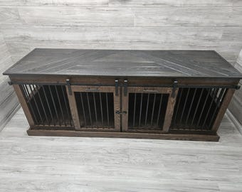 Sliding barn door kennel / #1 in the U.S. / custom dog kennel / handmade pet furniture / rustic kennel / wooden dog crate