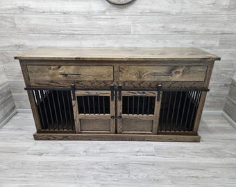 Sliding barn door kennel with drawers / #1 in the U.S. / custom dog kennel/crate / handmade pet furniture / rustic kennel / wooden dog crate