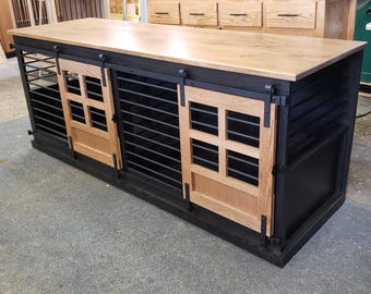 Dual sliding barn door kennel / #1 in the U.S. / dog crate / handmade pet furniture / rustic kennel / wood dog crate