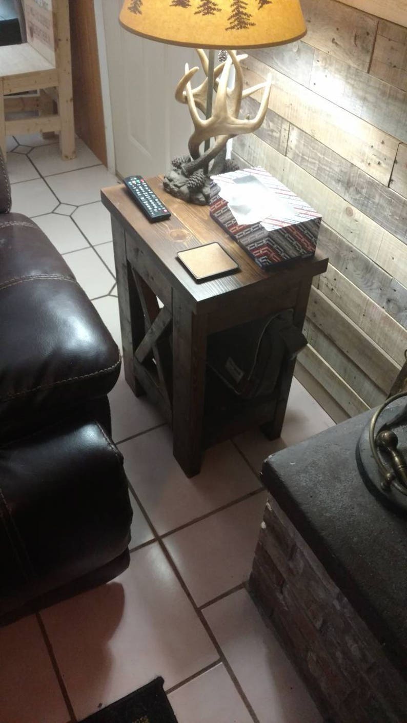 Rustic end table / farmhouse table / X brace end table / Etsy