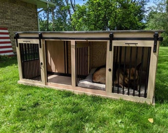 Sliding barn door kennel / #1 In The U.S. / dog kennel / entertainment center / rustic kennel / dog crate / dog furniture /double dog kennel