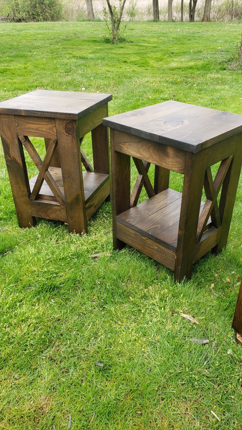 Rustic end table / farmhouse table / X brace end table / Etsy