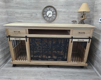 Sliding barn door kennel / #1 in the U.S. / custom dog kennel / handmade pet furniture / rustic kennel / Hickory dog crate / Made to order
