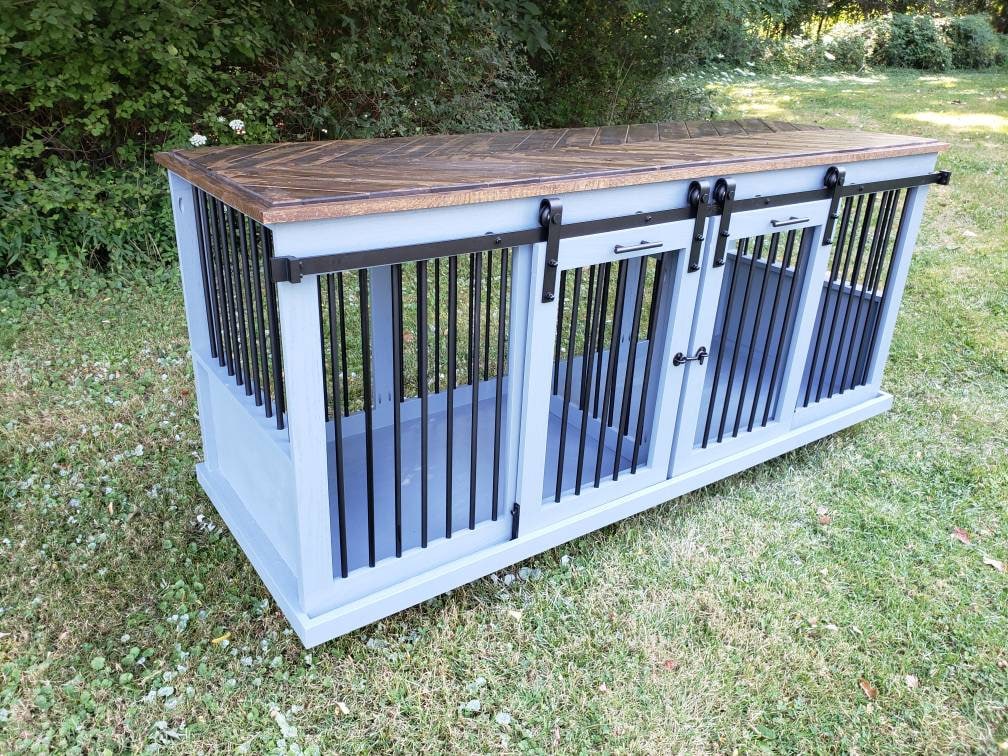 Sliding Barn Door Kennel/#1 in The U.s. Dog Entertainment Center Rustic Crate Furniture /Double