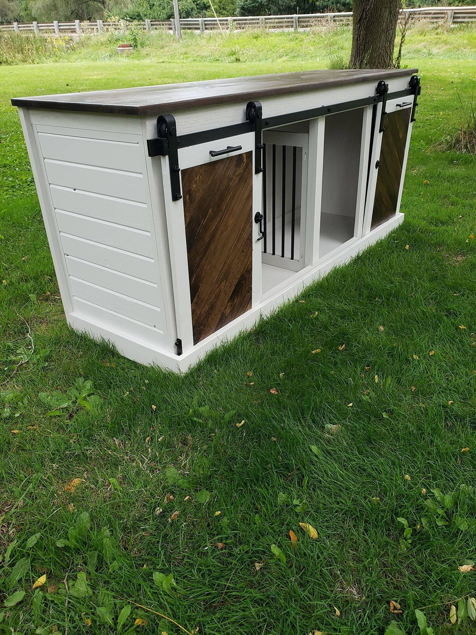 Sliding Barn Door Kennel/#1 in The U.s. Dog Entertainment Center Rustic Crate Furniture /Double