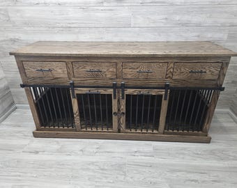 Sliding barn door kennel with drawers / #1 in the U.S. / custom dog kennel/crate / handmade pet furniture / rustic kennel / wooden dog crate