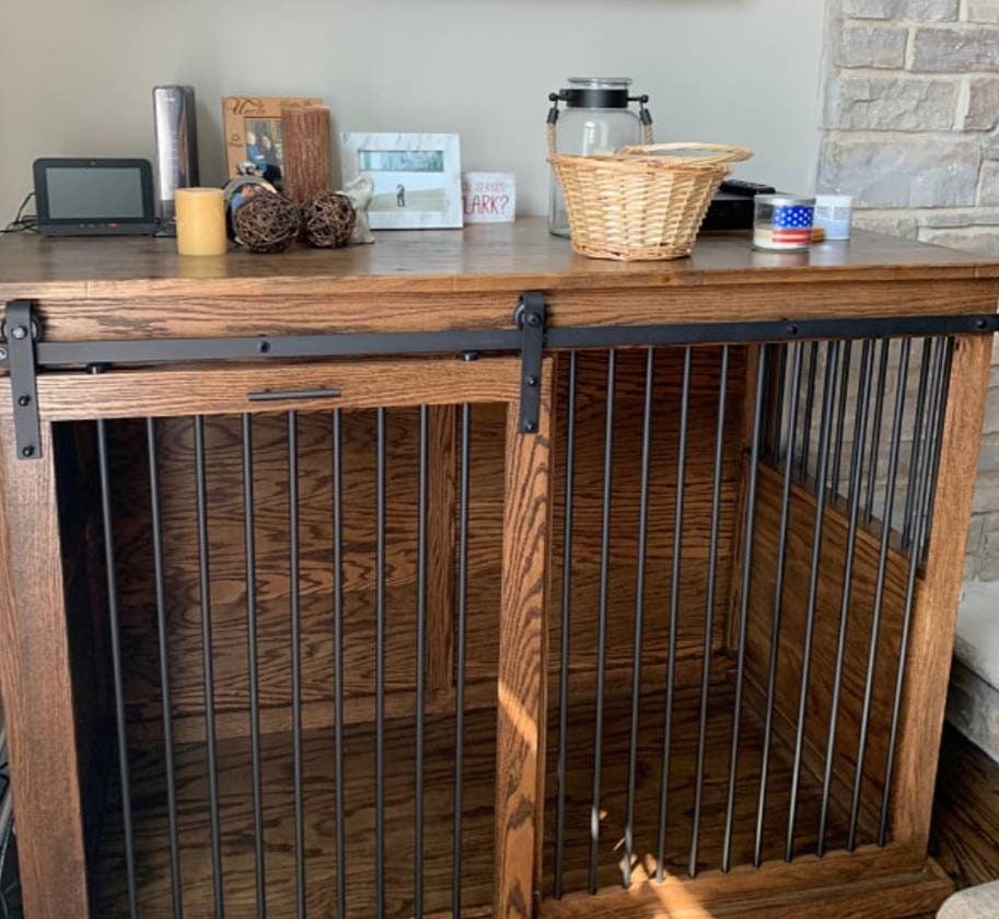 Sliding Barn Door Kennel/#1 in The U.s. Dog Entertainment Center Rustic Crate Furniture /Single