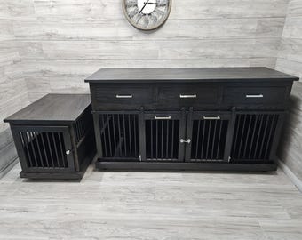 Sliding barn door kennel with drawers / #1 in the U.S. / End table dog crate / handmade pet furniture / rustic kennel / wood dog crate
