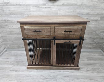 Walnut Sliding barn door kennel / #1 in U.S. / custom dog kennel / handmade pet furniture / wooden dog crate