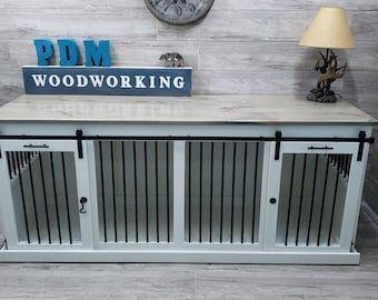 Sliding barn door kennel / #1 in the U.S. / custom dog kennel/crate / handmade pet furniture / rustic kennel / wooden dog crate