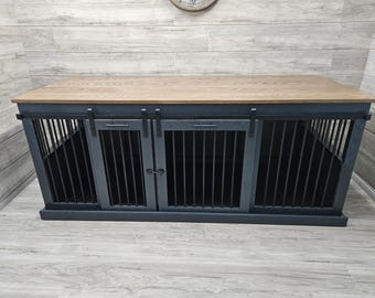 Sliding barn door kennel / #1 In The U.S. / dog kennel / entertainment center / rustic kennel / dog crate / dog furniture /double dog kennel