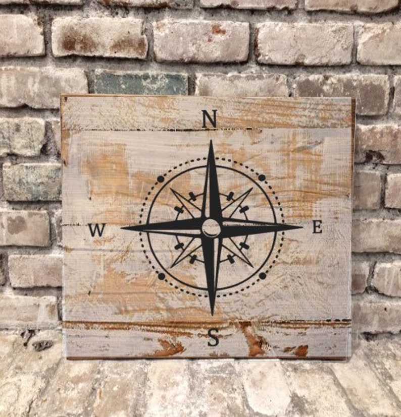 Compass Rose Nautical Rustic Wood Sign Etsy
