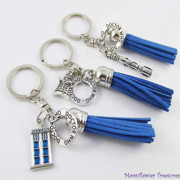 Dr Who Inspired Keychain Bag Tag Swivel Pick Tardis Dalek or Sonic Screwdriver