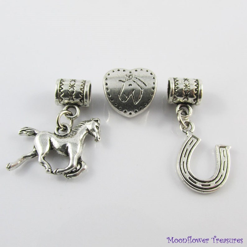 Horse Lovers Horseshoe & Horse Bead Charm Gift Set fit European Charm Bracelet image 1