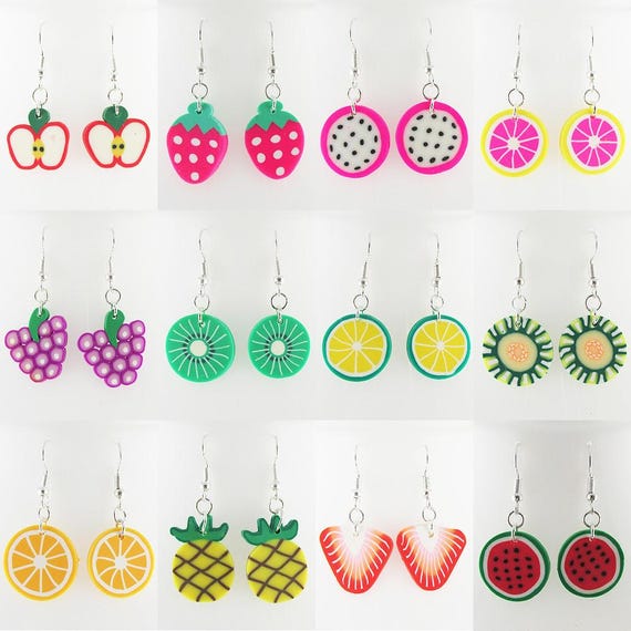 Polymer Clay Fruit Charm Hook Earrings 40-50mm Iron Hooks Select