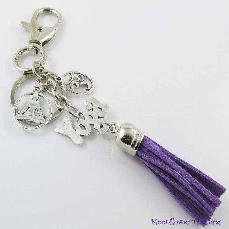 Meditation Yoga Charm Tassel Keychain Bag Tag Swivel 165mm Pick from 6 Colours image 2