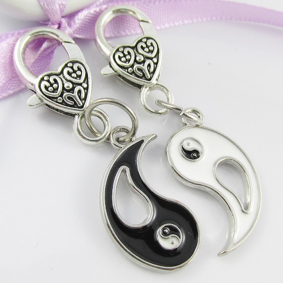 2pce set Enamel Yin Yang Clip on Charm for Bag Keychain Lanyard 58mm